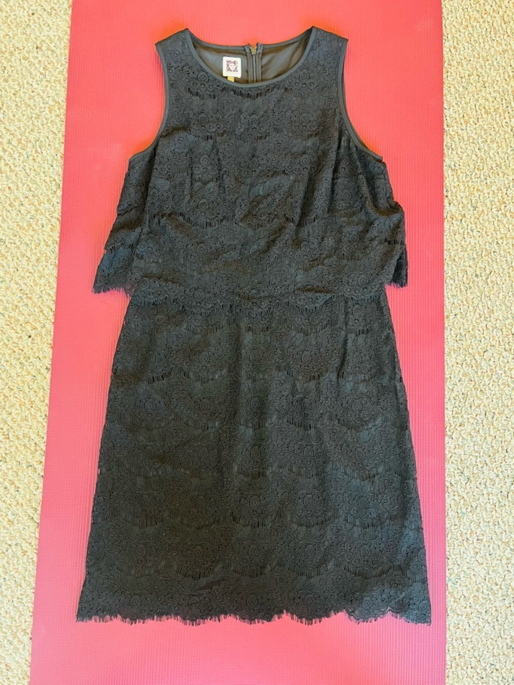 Anne Klein Black Lace Popover Scalloped Lace Sheath Dress Size 12 NWT